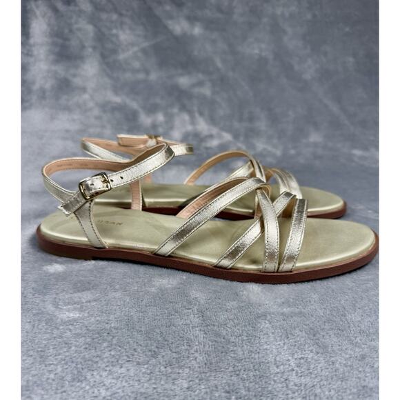 NEW! Cole Haan Woman's 9B Metallic Gold Flat Sandal Ankle Strap Comfort Shoe - Picture 1 of 7